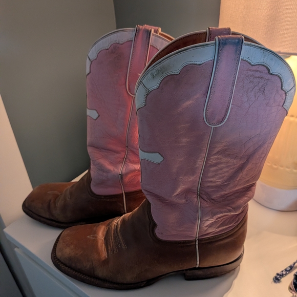 Ferrini Womens Size 10 B Pink White Leather Cowboy Western Boots Need Resole - Picture 3 of 9